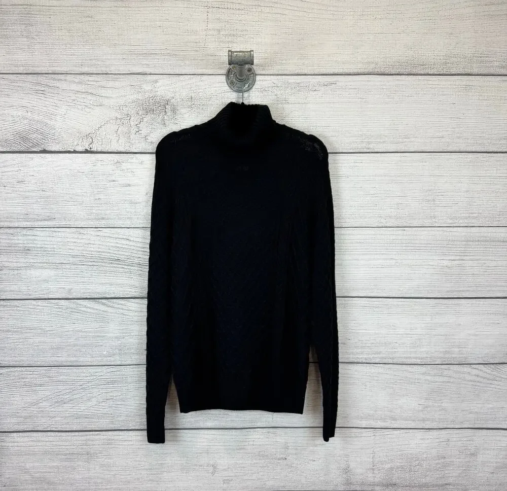 Nike Men's Black Cable Knit Turtleneck Wool Blend Sweater Size Small